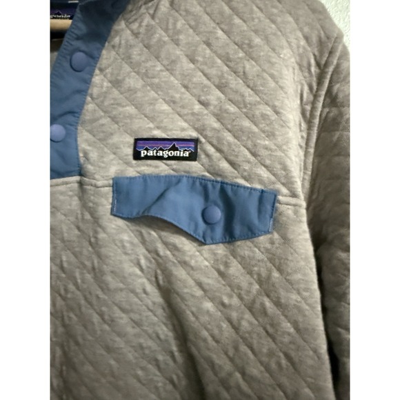 Patagonia Pullover Women L Gray Organic Cotton Blend Quilted Snap-T *FLAW READ - Picture 2 of 7